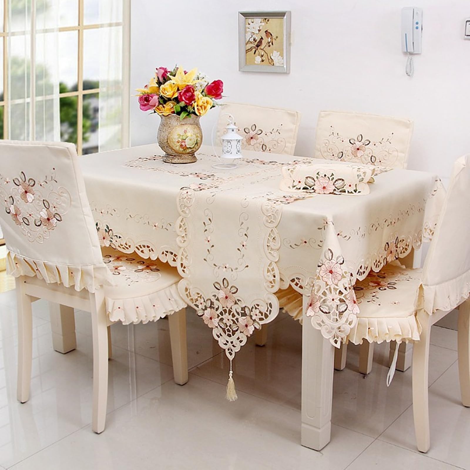 Tischläufer Polyester Landhausstil, Tischläufer Modern 40x176 cm, mit Blumenstickerei