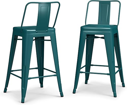 Miniatura 10 de SIMPLIHOME Rayne Taburete de 24 pulgadas de altura de mostrador, de metal azul turquesa, cuadrado, juego de 4, para la cocina y el comedor,