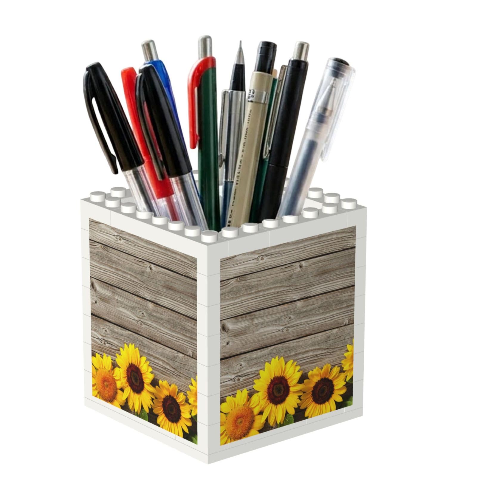 Poadnly Sunflower On Rustic Wood, Pen Pot Pencil Holder for Office Home School, Compact Desk Organiser for Office Stationery