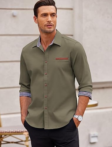 Miniatura 2 de COOFANDY - Camisas casuales de manga larga para hombre, con botones, camisas desabotonadas, camisas de collar a cuadros, estilo vintage de denim