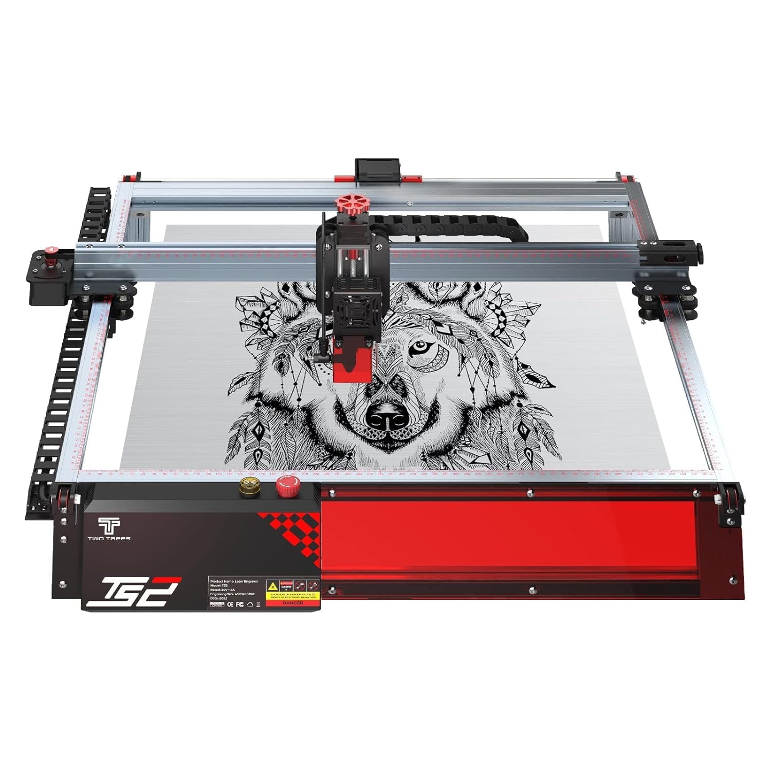 Twotrees TS2 Lasergravur maschine 10W, Laser Graviermaschine 0,08 mm Gravurgenauigkeit, Gravurgeschwindigkeit 10000 mm/min, 32 Bit Motherboard, Flammenalarm, Autofokus, 450 x 450 mm