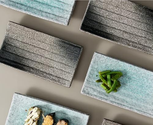 Uaral Sushi Plate Japanese Plates Ceramic Teppanyaki Plate,8.5Inch,4 Piece Rectangle Sushi Dishes(Light Blue) #TOP2