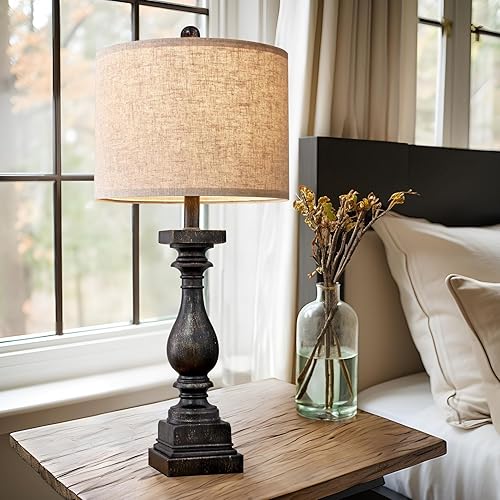 Miniatura 2 de BOBOMOMO Puertos de carga USB retro de 27 pulgadas, AC, lámparas individuales de granja para dormitorios, lámparas de mesa auxiliar retro, lámpara