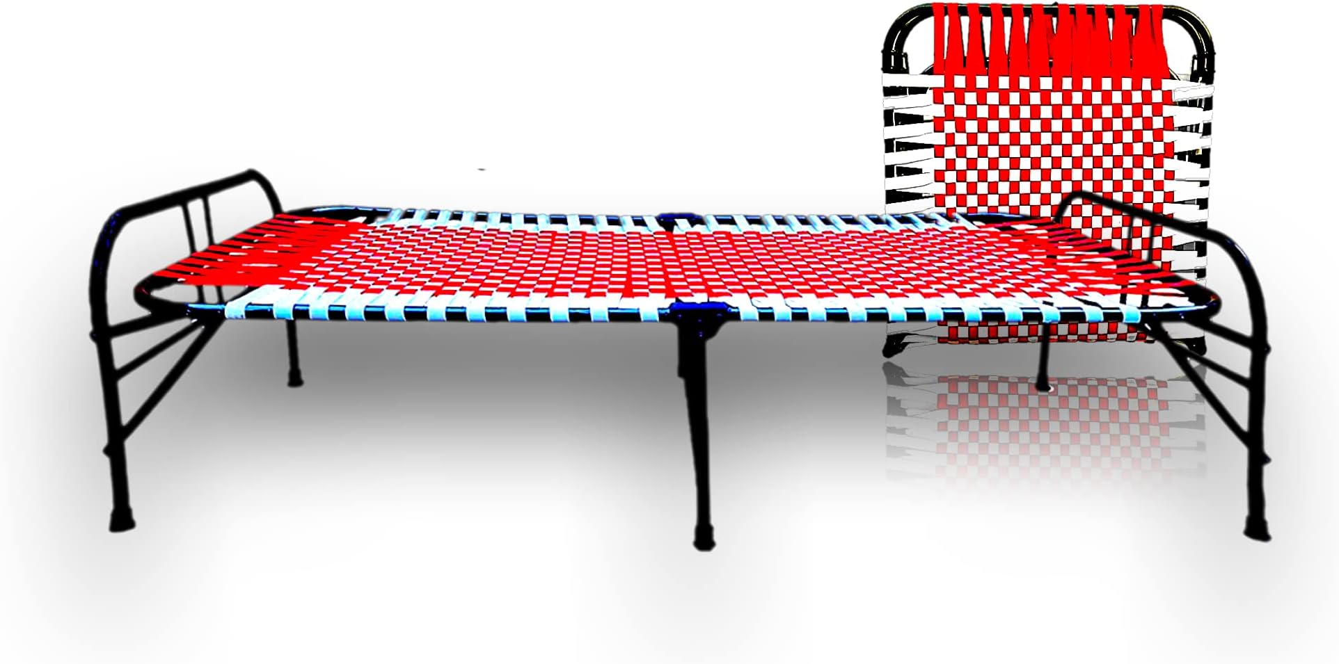 Magic New Portable Single Folding Bed - Foldable Cot/Synthetic Niwar Folding Guest Bed - Heavy Duty Metal Cot Khat - Space Saving Design - Sturdy Synthetic Niwar (3x6 Feet Red and White)