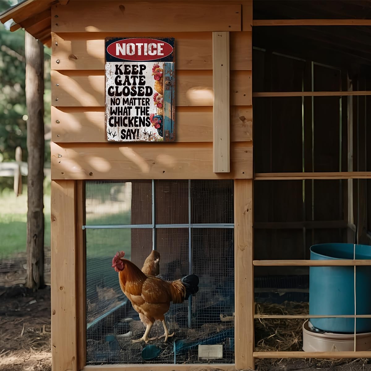 Funny Chicken Sign, Keep Gate Closed, No Matter What the Chickens Say, Rustic Humor Vintage Metal Tin Signs, No Trespassing Sign, Chicken Lover Gift, Farmhouse Wall Art, Housewarming Gift image 5