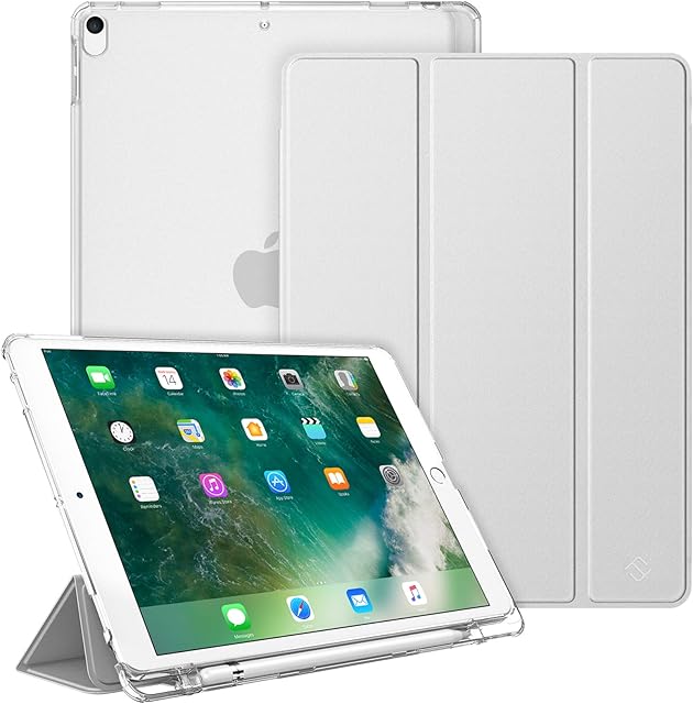 FINTIE Case Compatible with iPad Air 3rd Generation (2019)/ iPad Pro 10.5 (2017) - Lightweight Standing Slim Shell with Frosted Back Cover, Auto Wake/Sleep, w/Pencil Holder, Silver