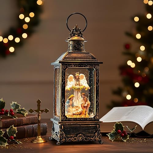 Miniatura 8 de Globos de nieve de Navidad, pesebre, bola de copo de nieve, escena de pesebre, linterna de agua silenciosa con música nocturna, alimentado por USB y