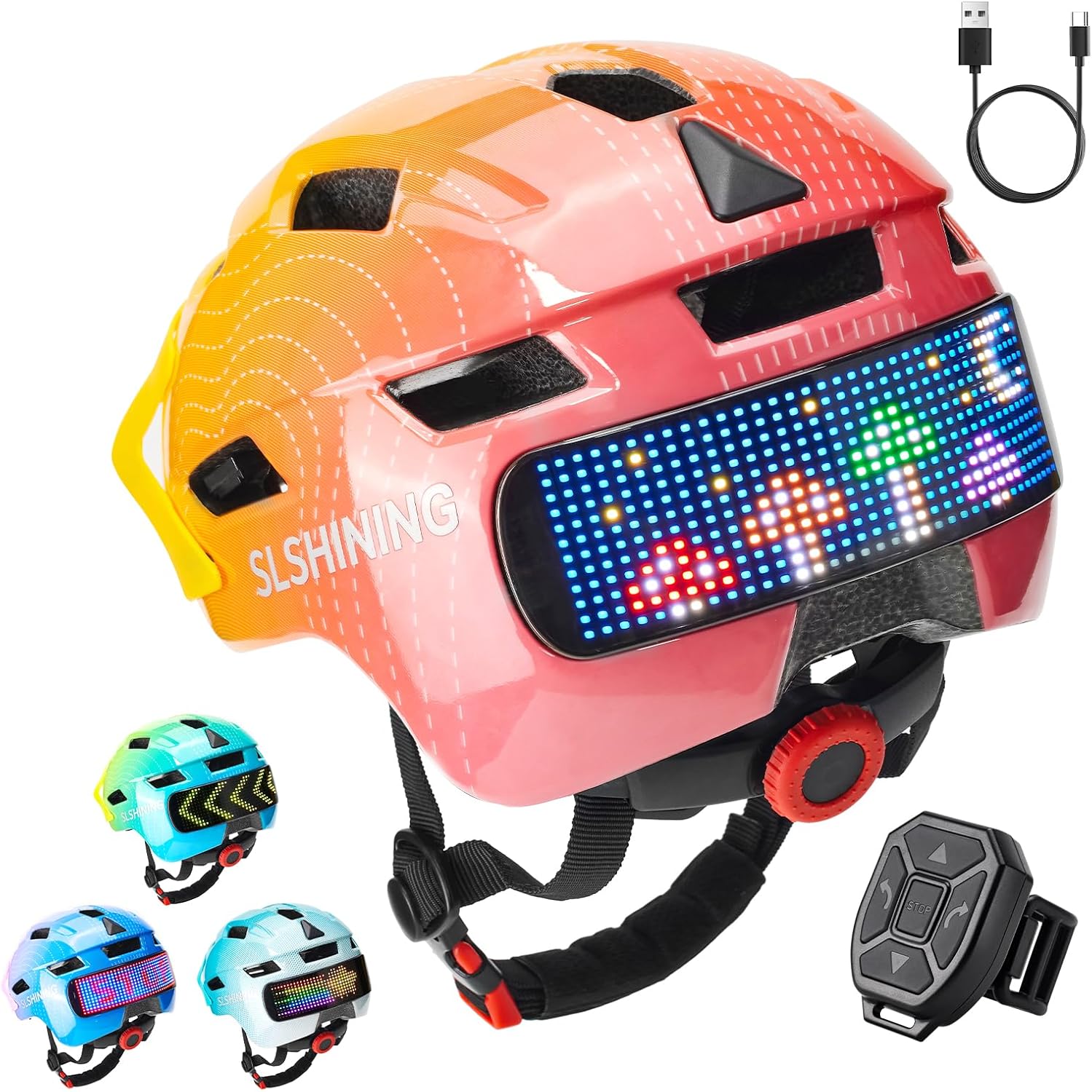 Bike Helmet for Kids 8-14/5-8 with Rechargeable 64 LED Safety Light Patterns Remote Control, Toddler Helmet for Kids 3-5 Breathable & Lightweight, Adjustable Detachable Visor for Multi-Sport