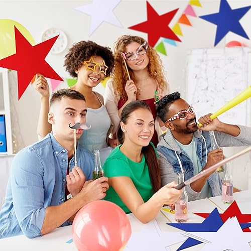 Miniatura 6 de Ctosree 120 piezas de 12 pulgadas grandes recortes patrióticos de estrellas de papel rojo, blanco y azul, Día de la Independencia, tablero de