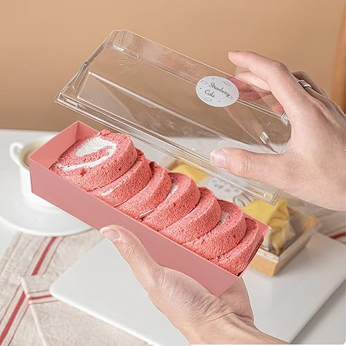 Vista 16 de Lainrrew 50 juegos de cajas de rollo para pasteles, contenedores de plástico de rollo suizo, caja de papel para sándwich con tapas transparentes
