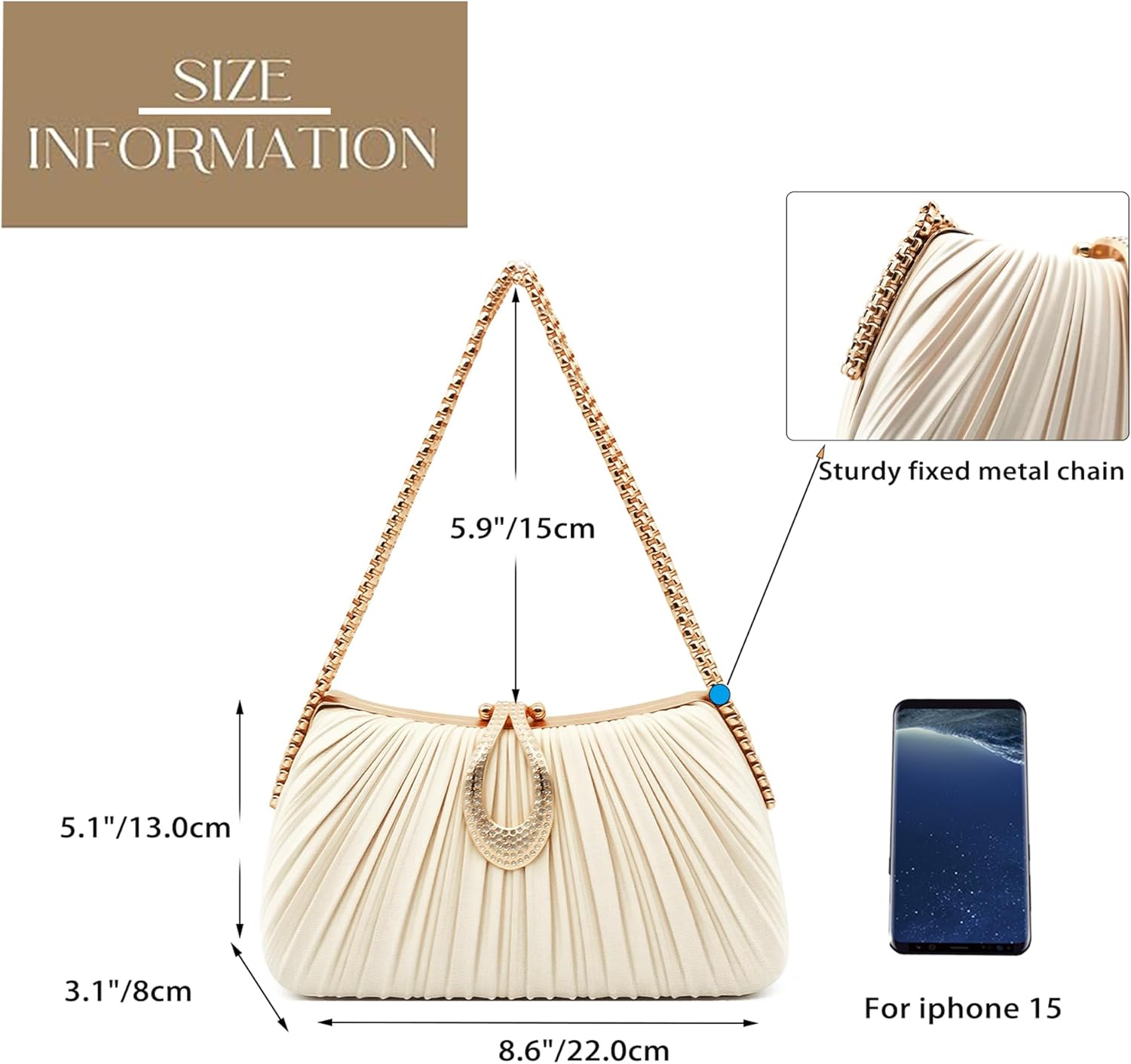 Fozehlad Elegant Clutch Purse for Women Formal, Pleated Satin Evening Clutch for Wedding Prom Nights, Cocktail& Parties