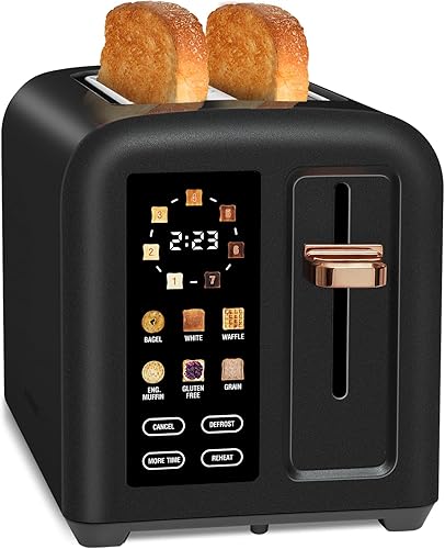 SEEDEEM Tostadora de 2 rebanadas, pantalla LCD de tostadora de acero inoxidable con control táctil, velocidad de calentamiento 50% más rápida,