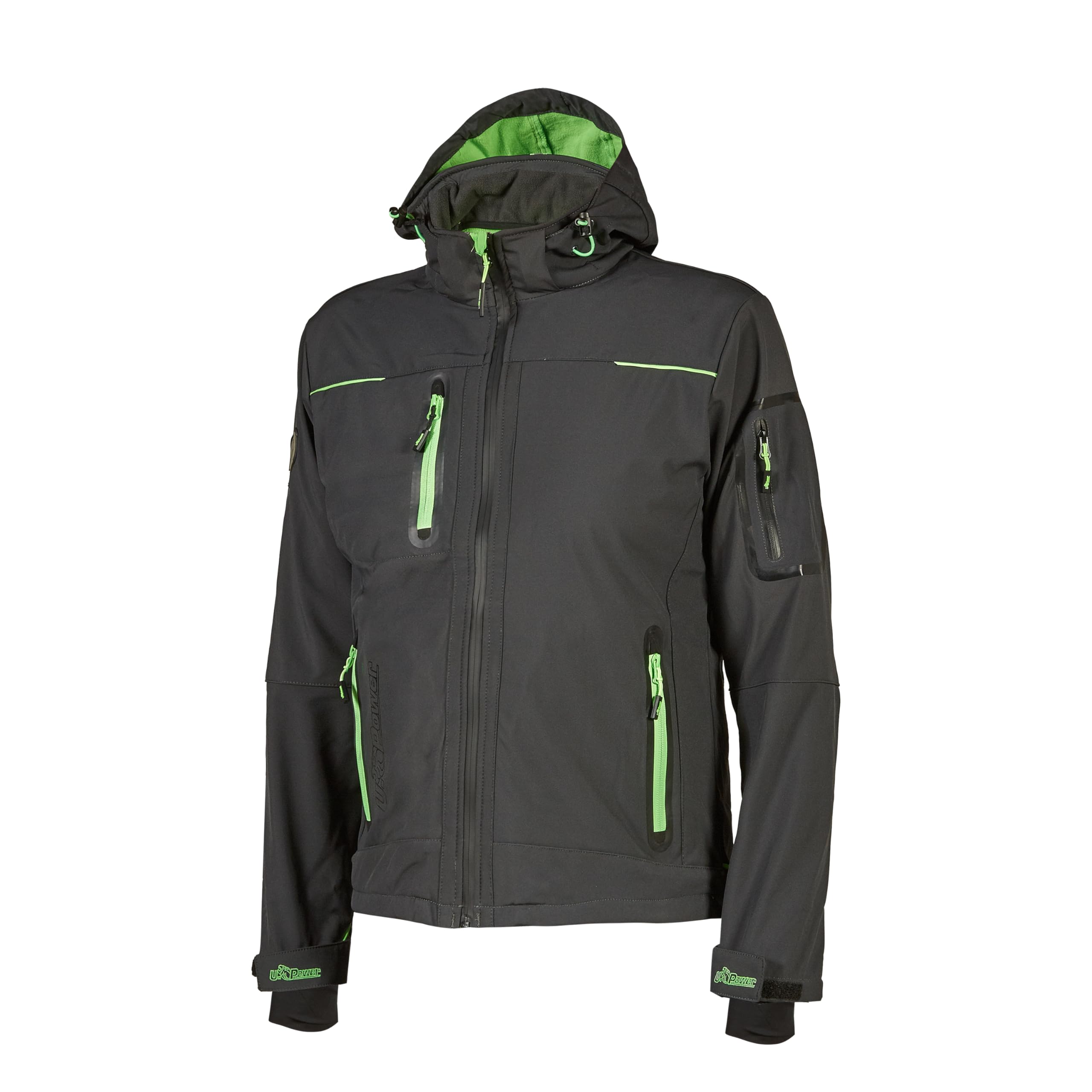 U-Power SPACE, Giacca Softshell, con Cappuccio Staccabile, Tasche Ampie, Full Zip, Antivento, Impermeabile, Tessuto Resistente, Confortevole