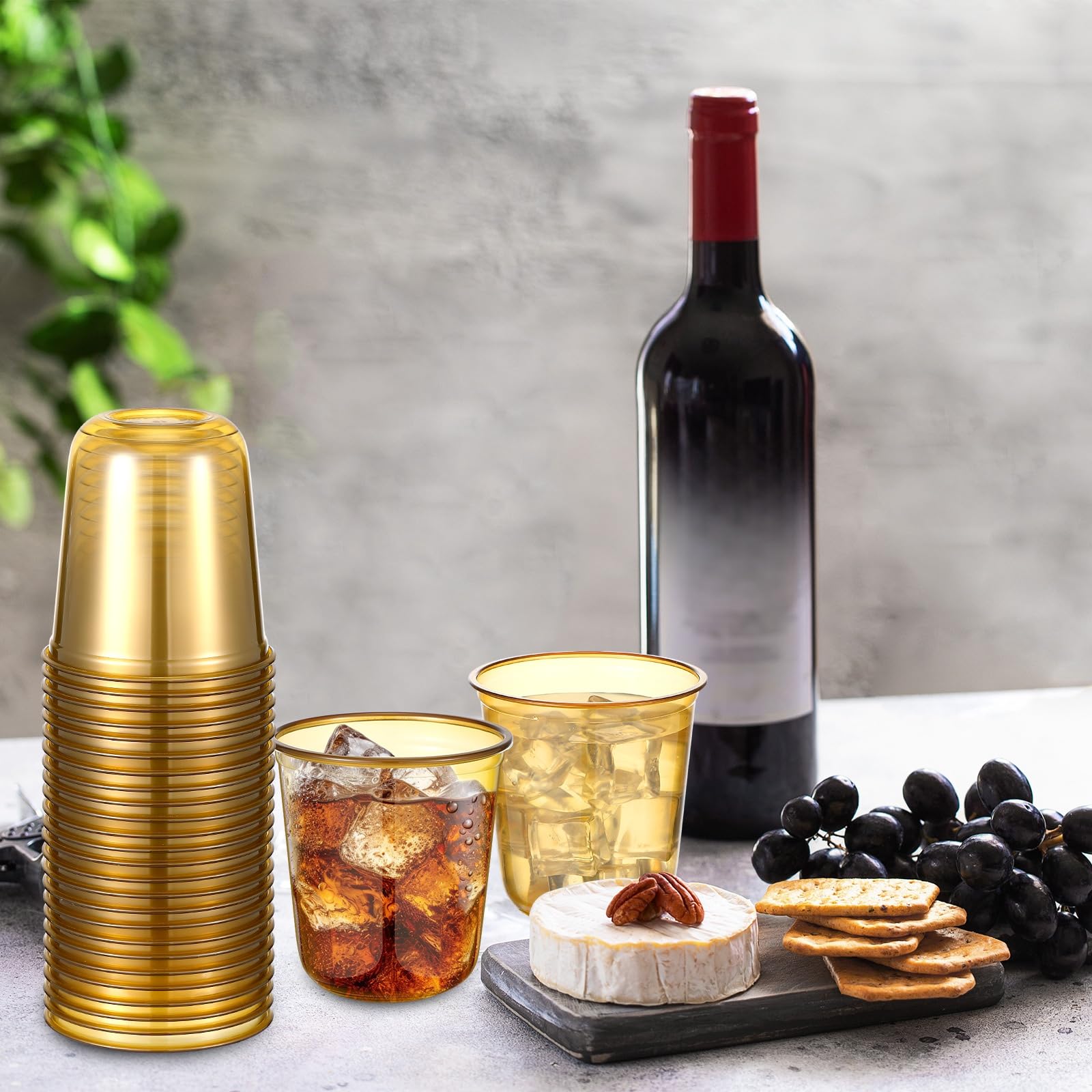 Gold Plastic Cups - 50 Pack Disposable Wine Glasses -5
