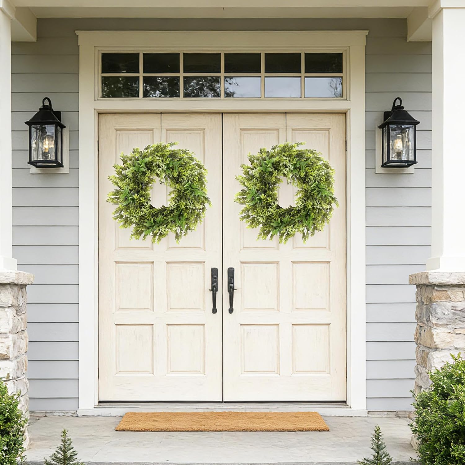 26 Inch Large Eucalyptus Wreaths for Front Door, Artificial Green Leaves Greenery Wreath Boxwoods Wreaths for Indoor Outdoor Home Wall Window Weddings Decor Spring Summer All Seasons