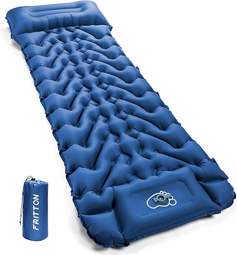 FRITTON Colchoneta de dormir inflable con almohada de 76.7 x 26 pulgadas, almohadilla de camping con bomba de pie incorporada, almohadilla de