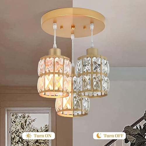 Miniatura 9 de Moderna lámpara colgante de cristal dorado  Lámpara colgante ajustable de 3 luces para isla de cocina, comedor, sala de estar y dormitorio
