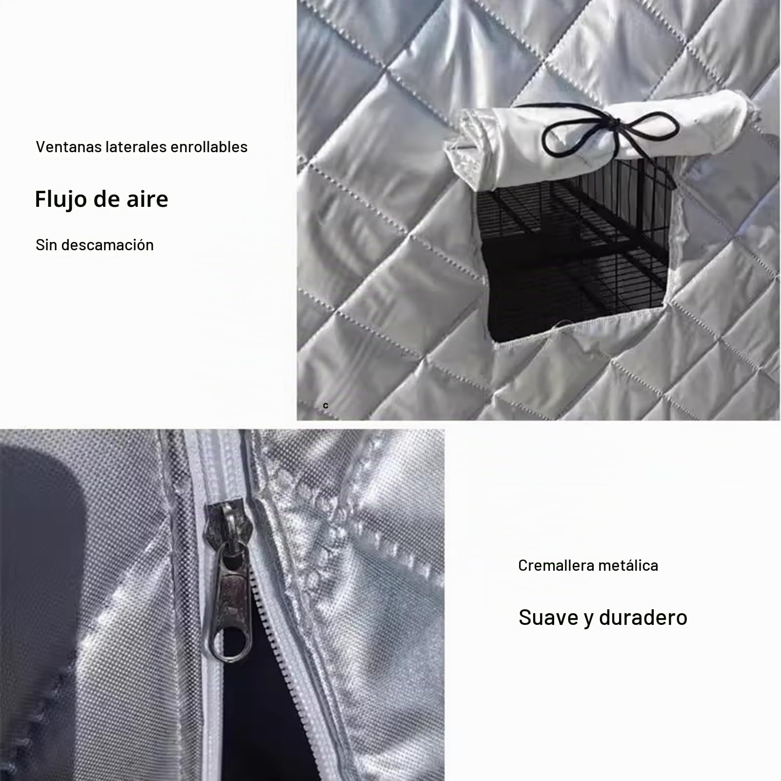 Resistente A La Nieve Tela Oxford Aislante Funda Caseta Perro Resistente Impermeable Ajustable Sombra Manta Cálida Paneles Doble Cremallera Cortinas Transparentes Funda(A-Silver,110x73x98cm)