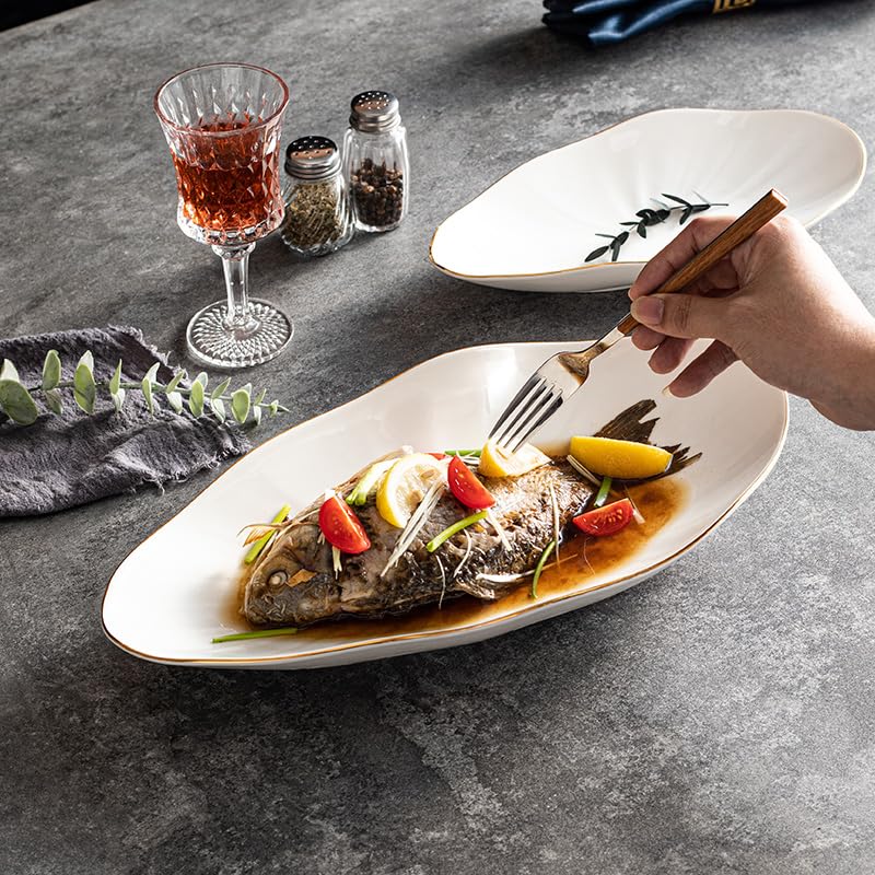 Estilo Campestre platear de Pescado cerámica Fruta for el hogar Simple Ovalado Cena(B,XL)