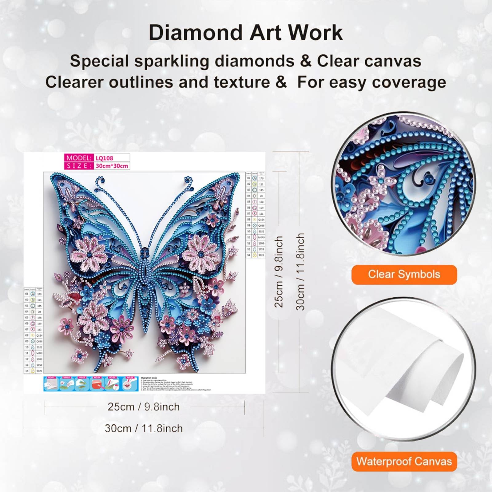 Lehaha Diamond Painting Stitch,5d Broderie Diamant Painting Kit Complet,Peinture Diamant Artisanat Strass Point De Croix Painting Pour Adultes/Enfants,papillon Bleu Clair(30x30cm