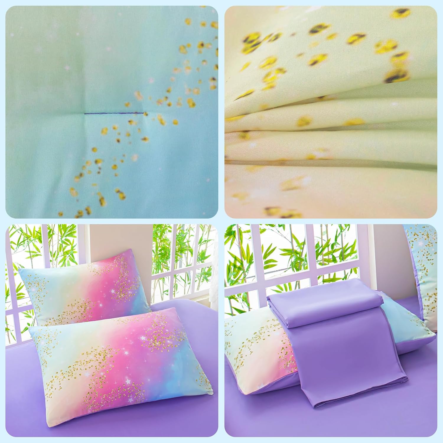 Rainbow Bedding Set Full Size – 7 Piece Reversible Girls Comforter with Deep-Pocket Sheet, Gradient Galaxy Design, Whole-Piece Filling, Machine Washable Bed-in-a-Bag for Kids Room Makeover & Gifts - Image 7