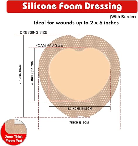 Miniatura 2 de Adhesivo de espuma sacra de silicona para heridas de 7 x 7 pulgadas con borde, impermeable, absorbente, transpirable, almohadillas de presión para