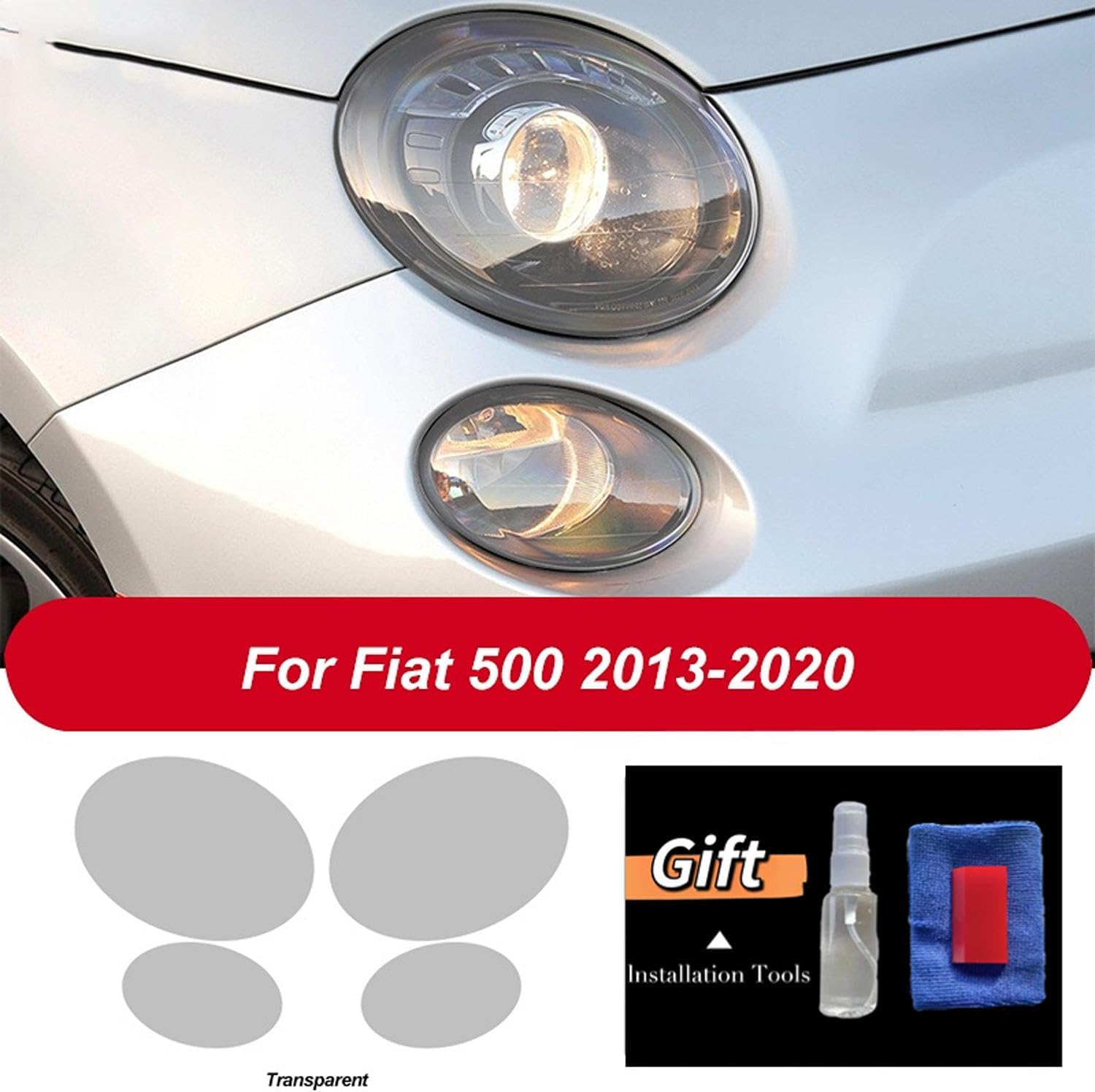 Car Headlight Protective Film Headlamp Restoration Scratch-Resistant Transparent Black TPU Sticker，for Fiat 500 Abarth 2013-2020