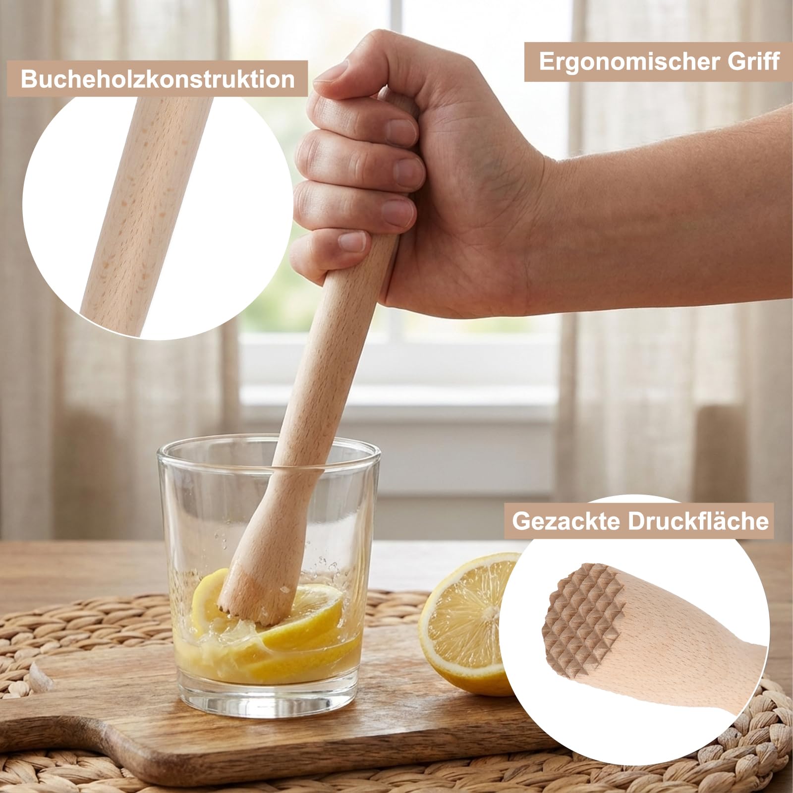 Tamper de Fermentación, Tamper Manual, Machacador de Madera, Tamper para Chucrut, Mortero de Madera, para Fermentar Kimchi, Chucrut Y Alimentos Fermentados