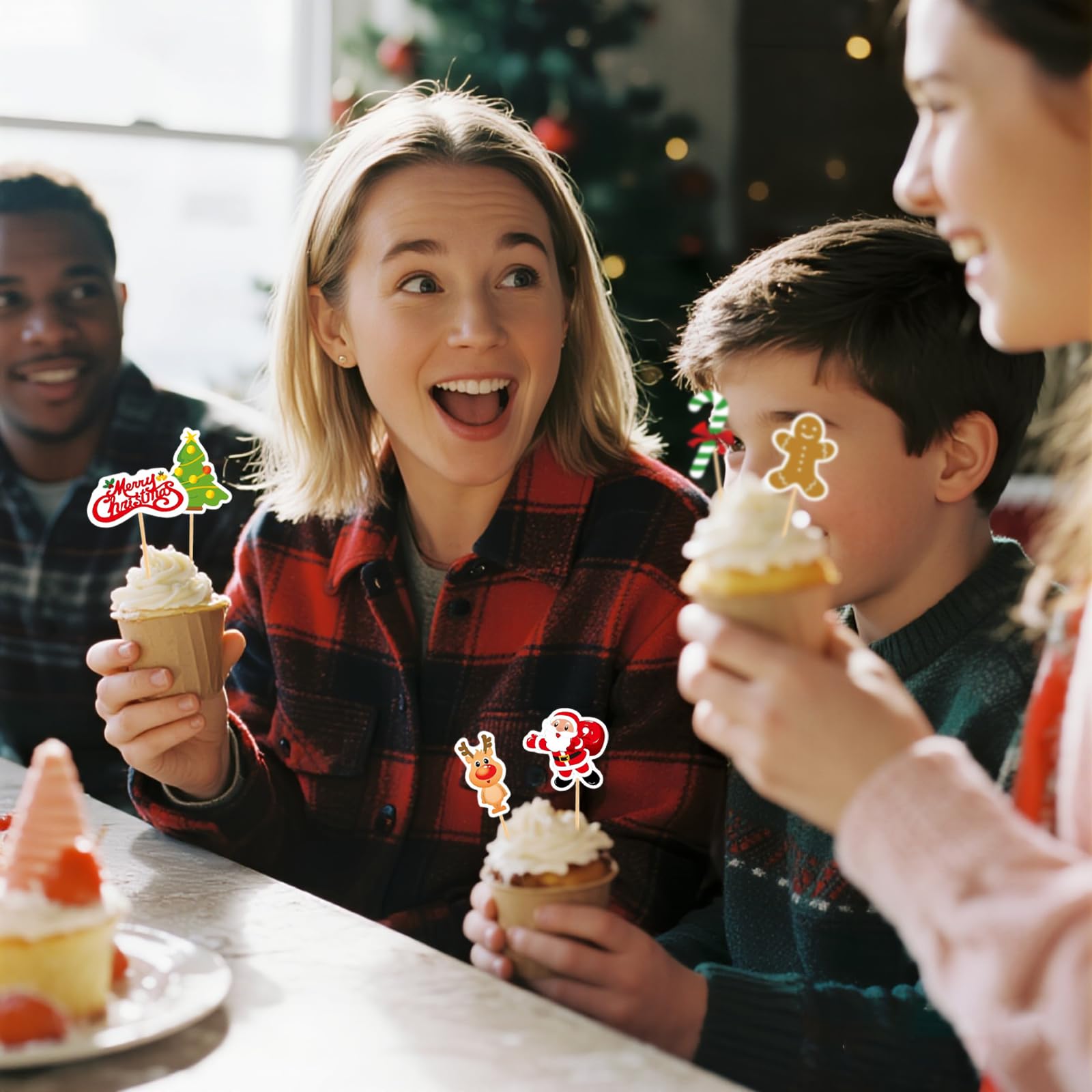 24 Stück Weihnachts-Cupcake-Topper Gold – Glitzernd, Mit Zahnstocher, Für Dessert-Deko, Frohe Weihnachten