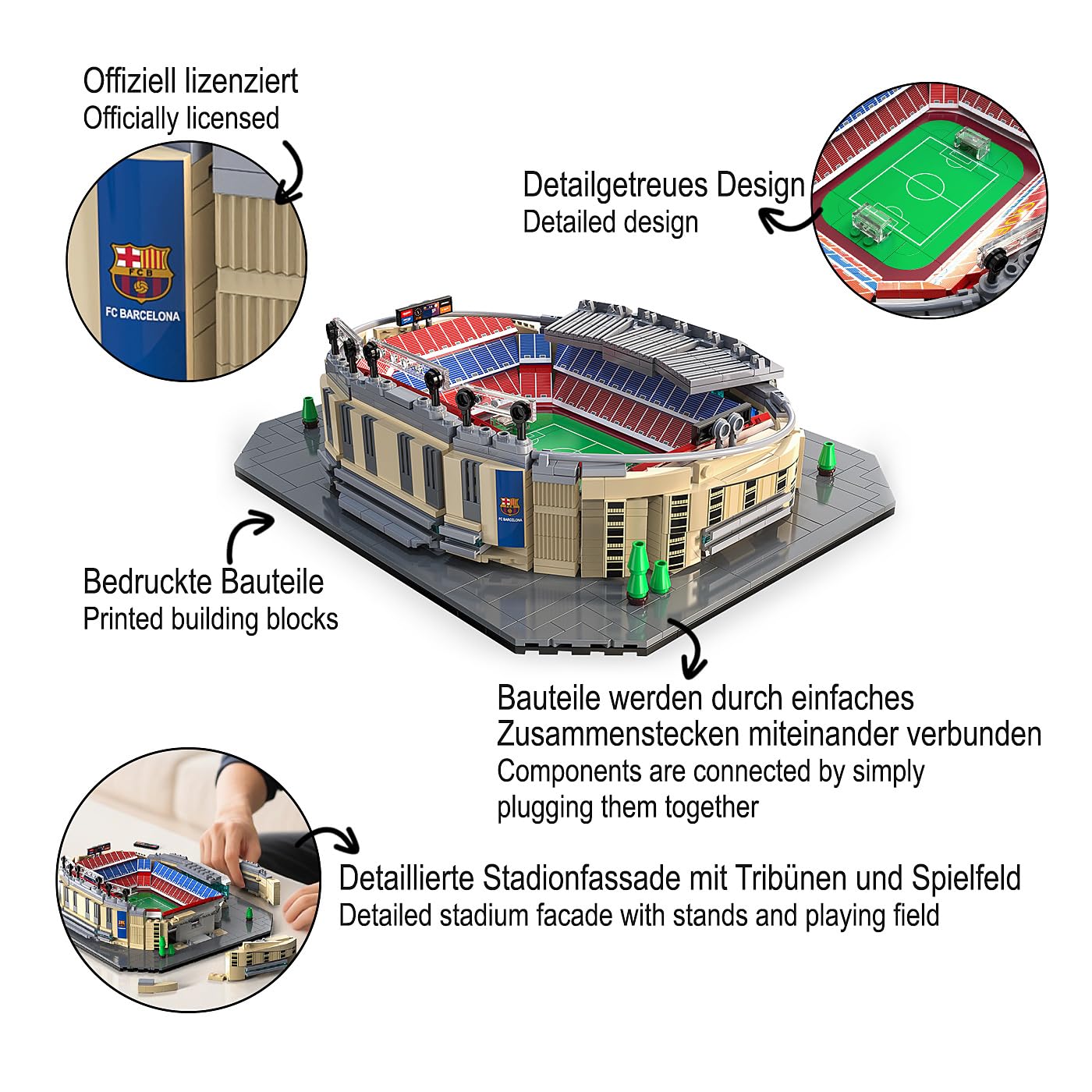 JAMARA 402910 CADA Camp NOU Stadion FC Barcelona cegły z klocków zaciskowych Stadion model zestaw do montażu architektura zabawka dla dzieci od 8 lat pomysł na prezent