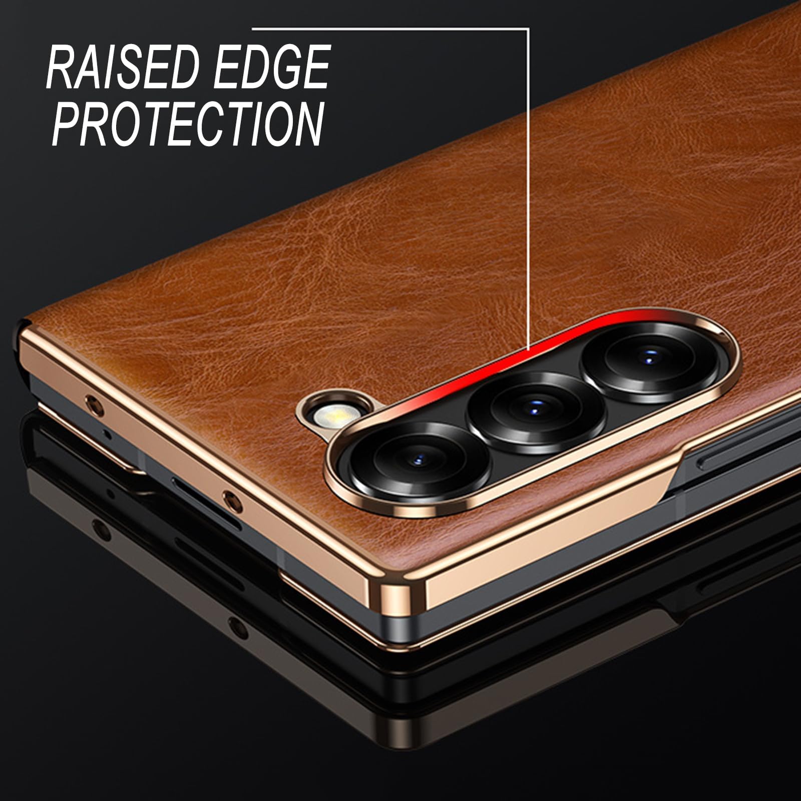 Ribalta Custodia Per Samsung Galaxy Z Fold 8 Ultra, Pelle Vera Placcata | Motivo Cera Olio Affari Cover Protezione Completa Fotocamera Guscio Anti-Impronte,Rosso,Fold 8 Ultra