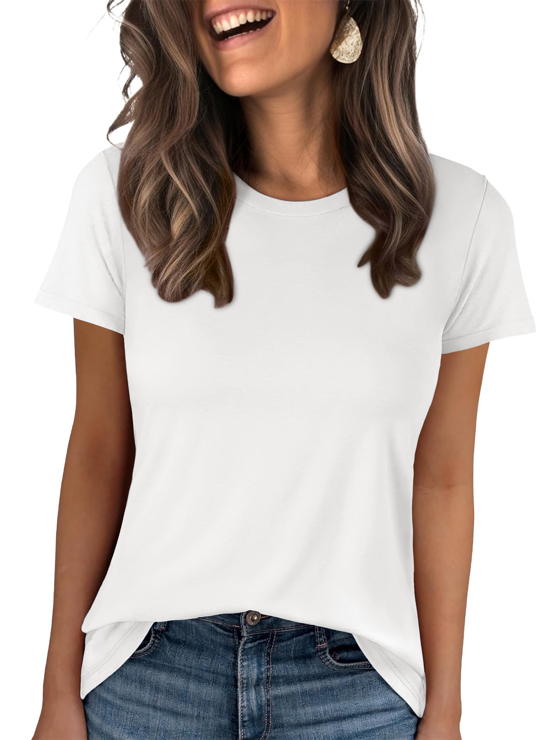 Photo 1 of **RUNS BIG*** ANRABESS Women Short Sleeve Tops Summer Basic Tee Wrinkle-Free Trendy Cute T Shirts 2026 Spring Business Casual Outfits White Small