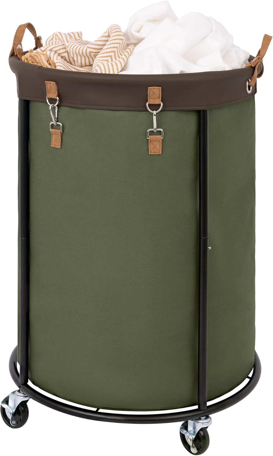 StorageWorks Laundry Basket with Wheels, 210L Extra Large Rolling Laundry Hamper, Round Laundry Cart with Steel Frame and Removable Bag, 4 Casters and 2 Brakes, Green, 1-Pack Green 210L