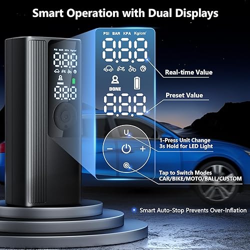 Miniatura 7 de Inflador de neumáticos, compresor de aire portátil, bomba de aire inalámbrica de inflado 3 veces más rápido para neumáticos de automóvil con medidor