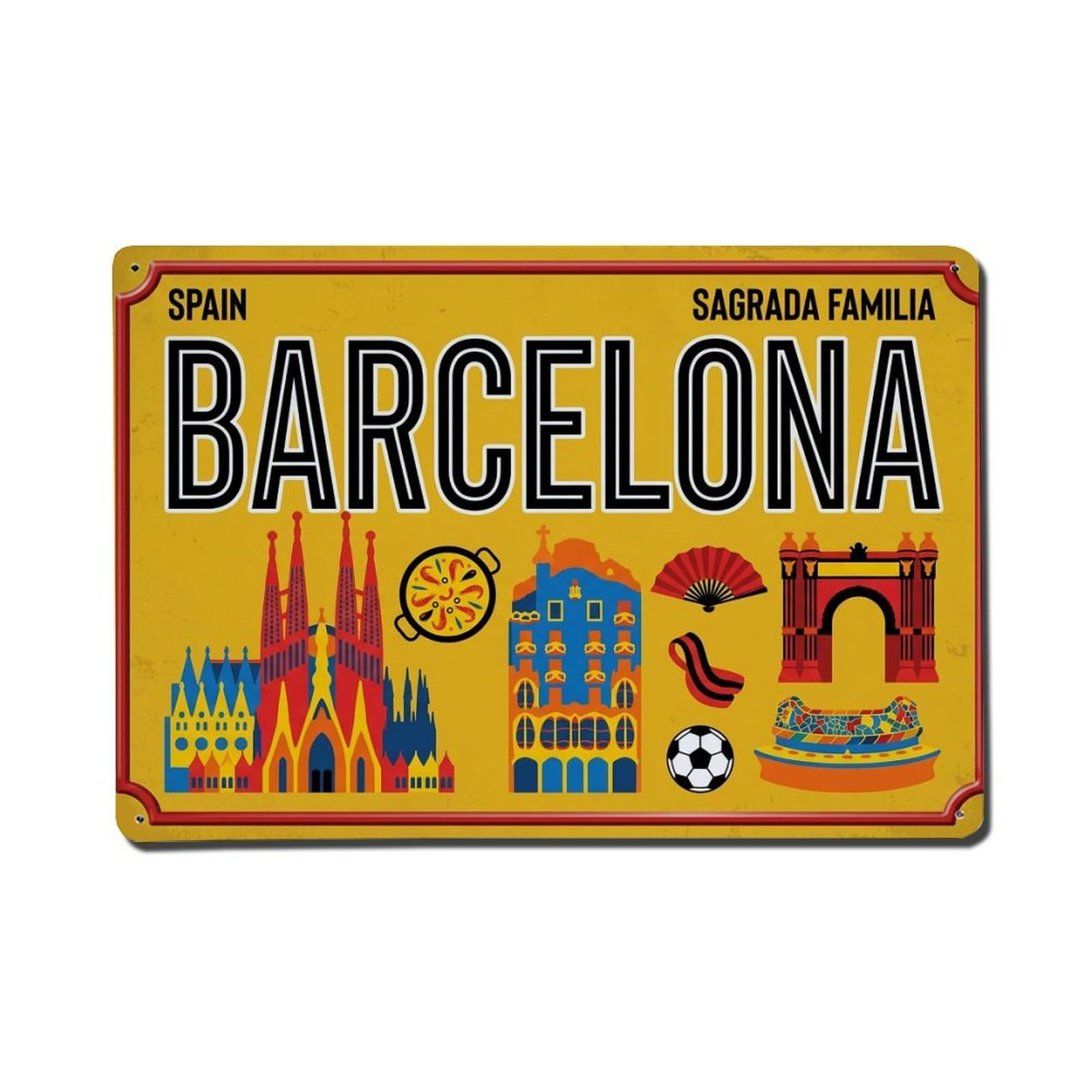 Vintage Travel Barcelona Spain Sagrada Familia Fan Metal Tin Sign