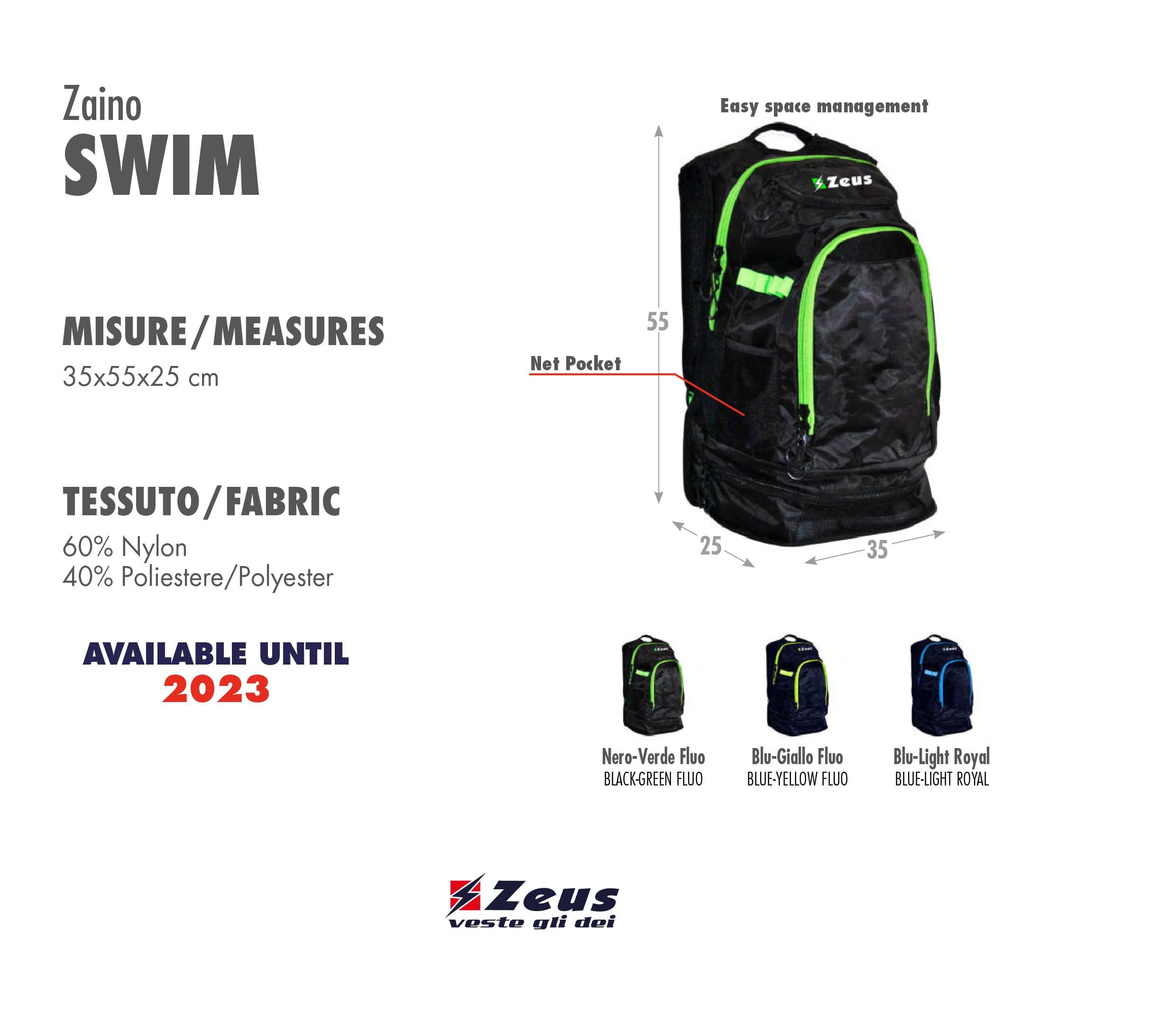Etoile Zaino Swim per Zeus Sport Calcio Calcetto Zainetto Football Relax Tempo Libero Free Time Bags Borsa Borsone Zaini Fitness Allenamento Nuoto Lavoro