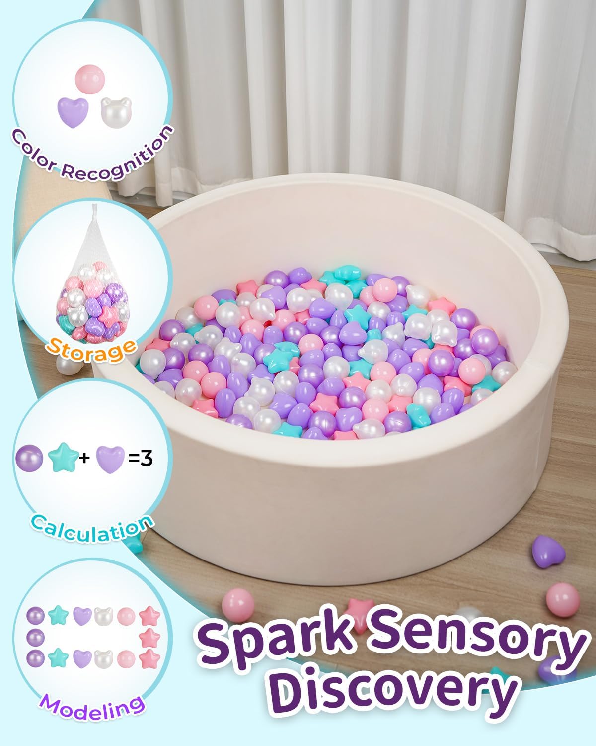 TRENDPLAY Ball Pit Balls Star Bear Heart Shape for Toddlers 50 100 200, Plastic Toy Balls for Boys Girls
