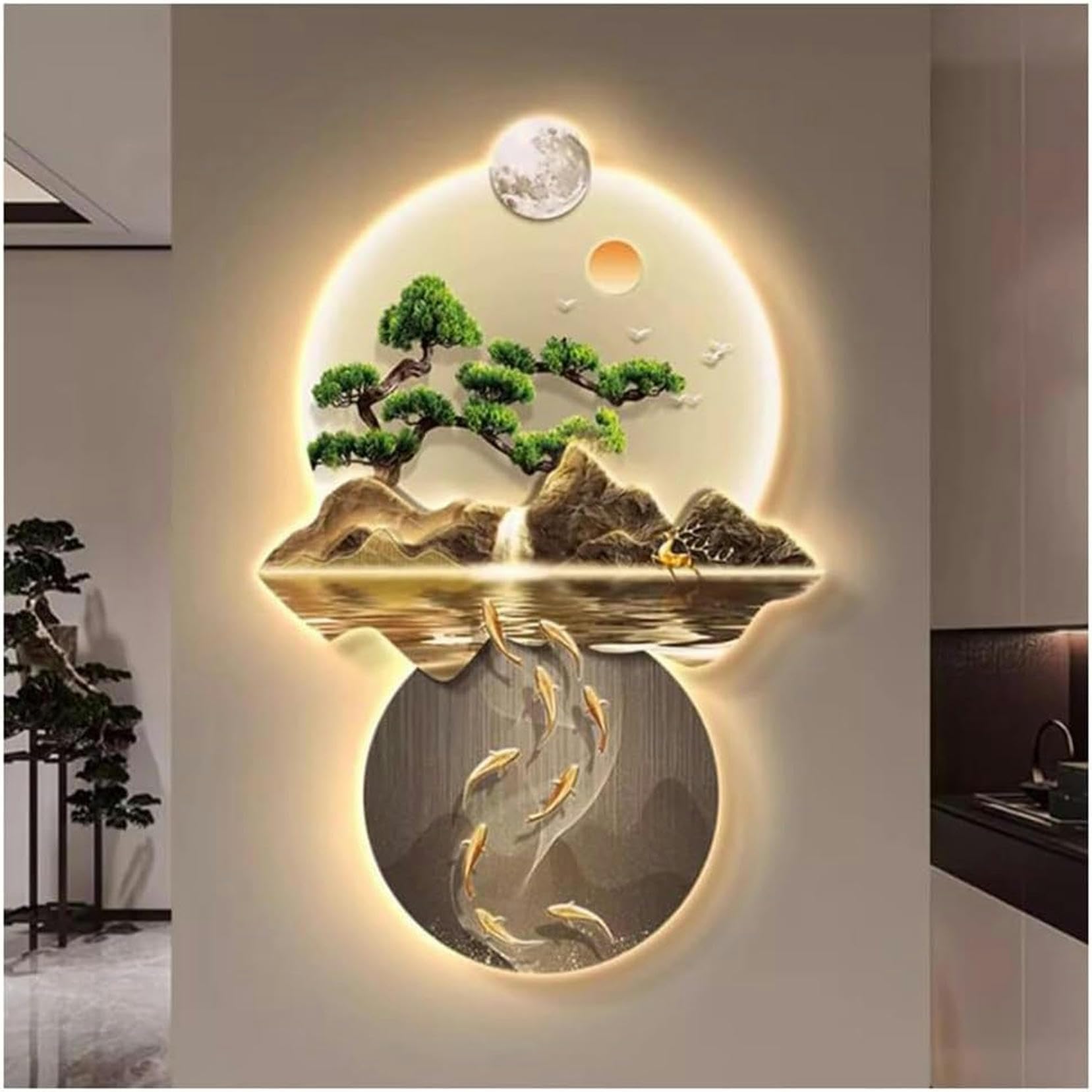 Décorations d'art mural 3D oriental à LED pour habiller un mur de chambre