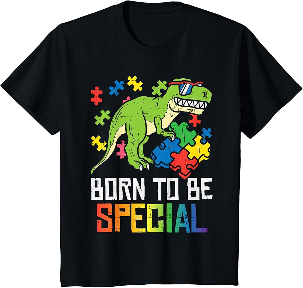 Kids Born Special Trex Puzzle Dino Boys Autism Awareness Toddler T-Shirt