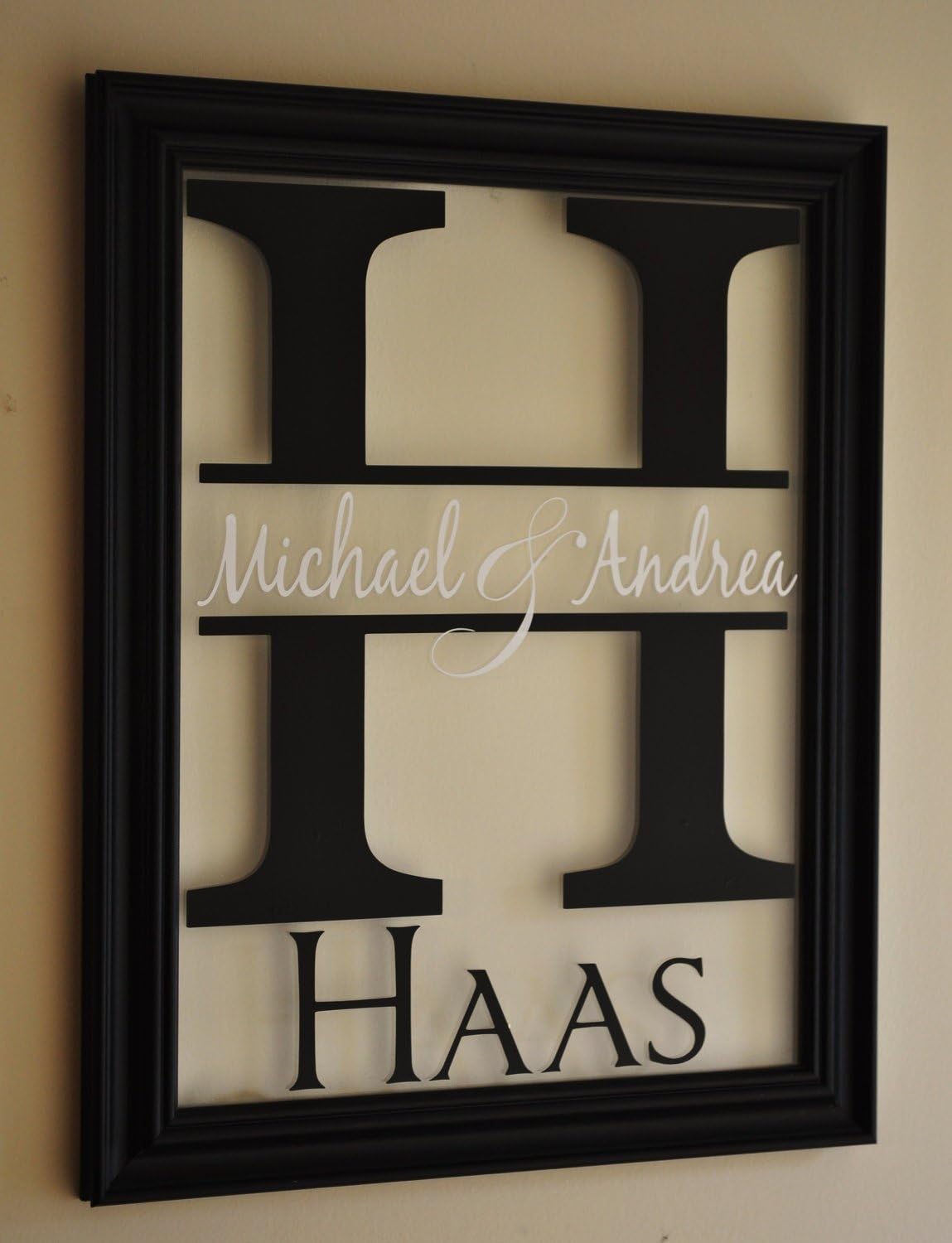 MRC Wood Products Personalized Glass Family Name Sign with Monogram 13x16