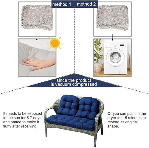 Miniatura 5 de DXDRT 3 cojines para muebles de patio, cojín de mimbre para sofá biplaza al aire libre, 2 almohadillas de repuesto para respaldo en forma de U,