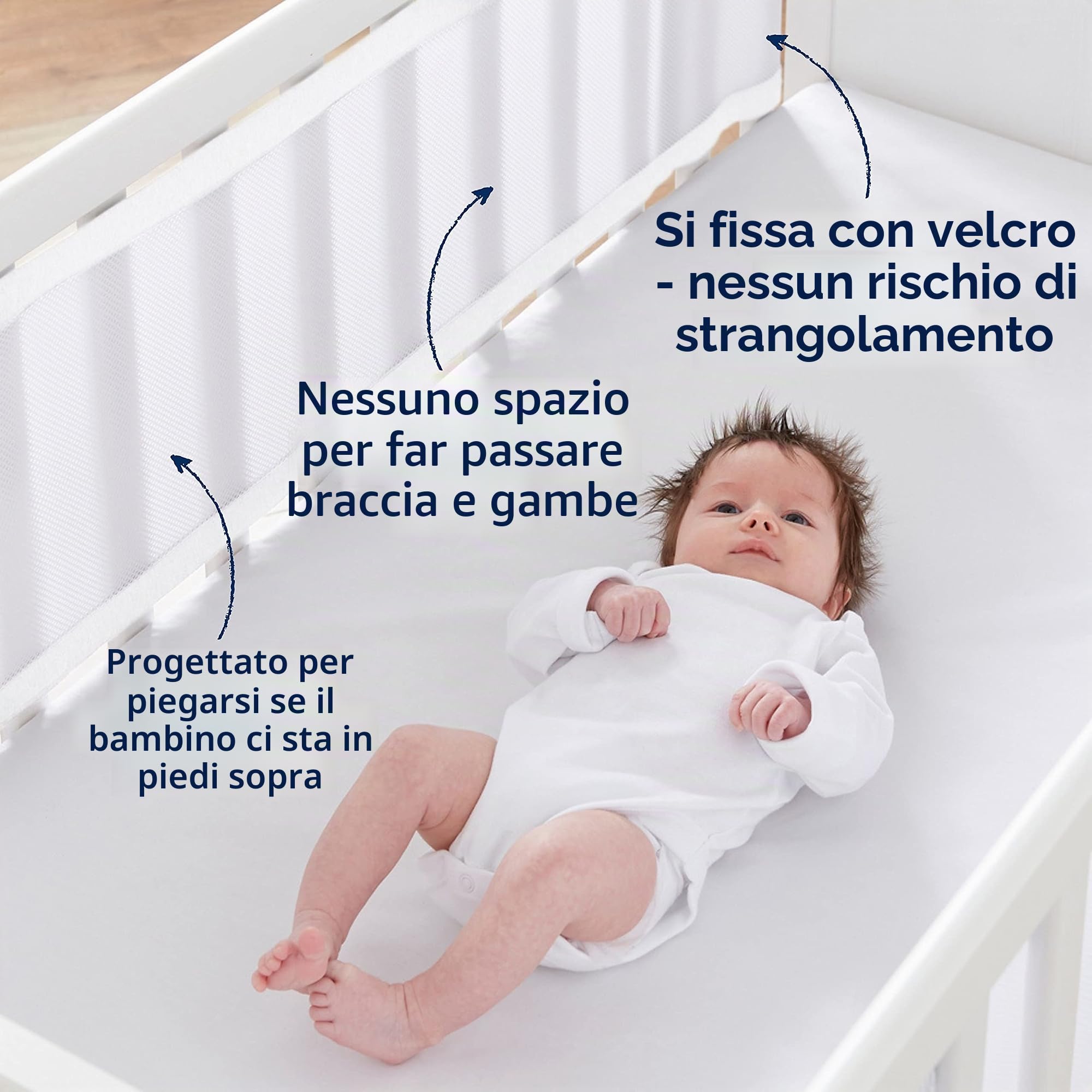 Purflo Paraurti traspirante per lettino, alternativa sicura ai tradizionali paracolpi per lettino, lavabile in lavatrice e facile da installare, elementi essenziali per bambini, bianco morbido