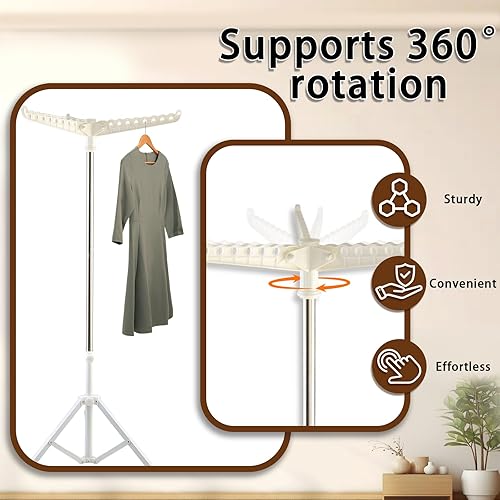 Miniatura 4 de Trípode de acero de 33 a 68 pulgadas - Estante de secado de ropa plegable que ahorra espacio, soporte de secadora de ropa duradero para lavandería,