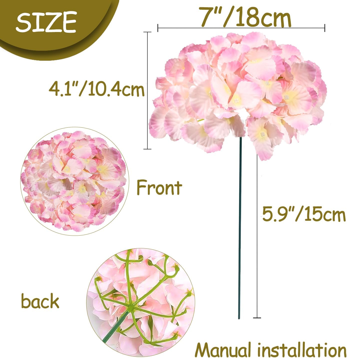 50pcs Hydrangea Artificial Flowers Pink Faux Hydrangea Flowers Heads with Stems Silk Flowers for Wedding Arch, Table Centerpieces, Home, Garden, Baby Shower, Party Decor