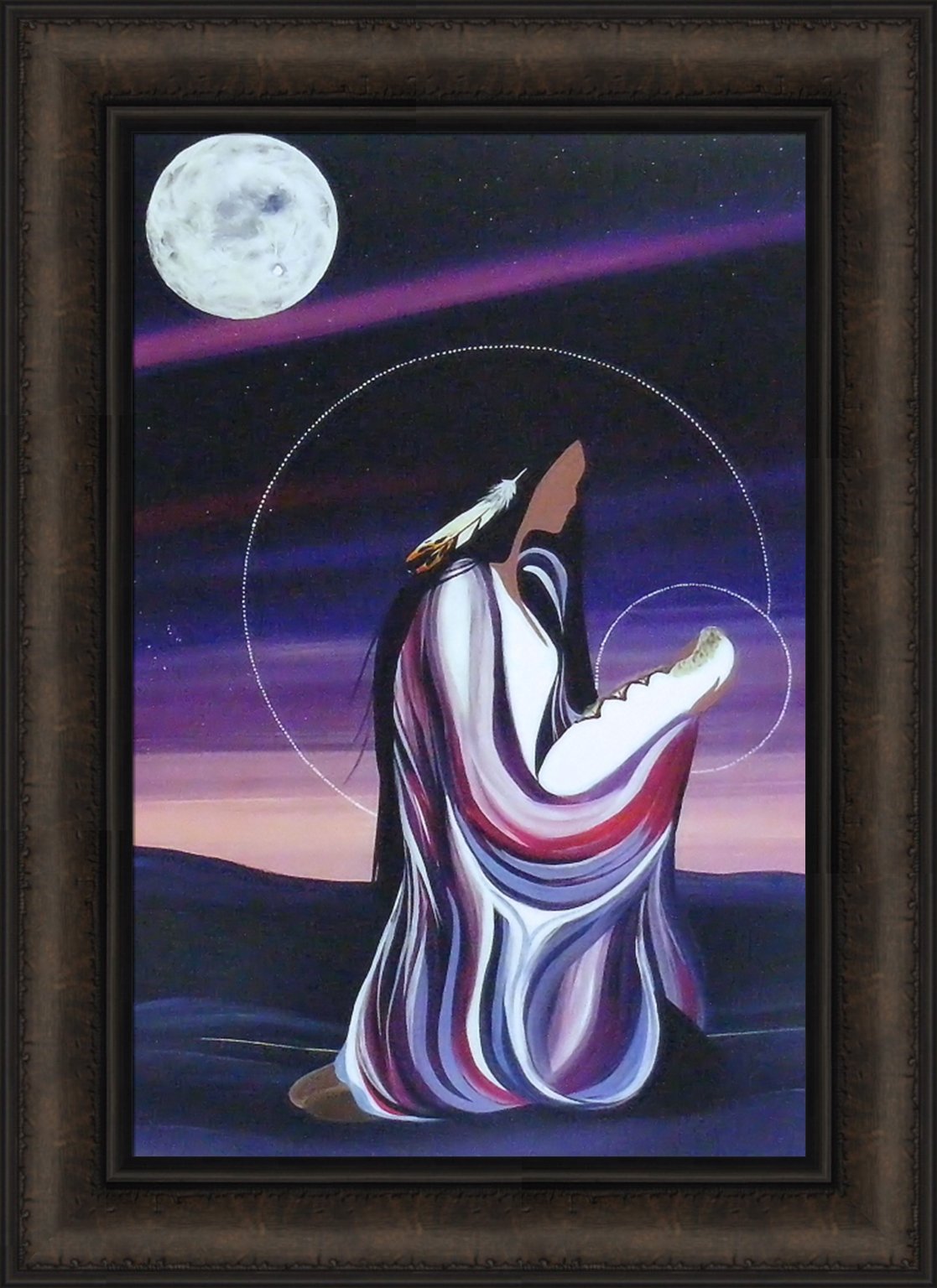 Home Cabin Décor December Moon by Betty Albert 16x22 Native American Indian Woman Mother Child Baby Framed Art Print Picture