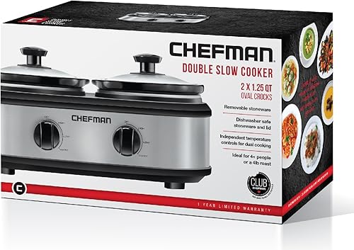 Miniatura 7 de Chefman Servidor de bufé y olla de cocción lenta doble con 2 platos ovalados extraíbles de 1.25 cuartos de galón, insertos de olla individualmente