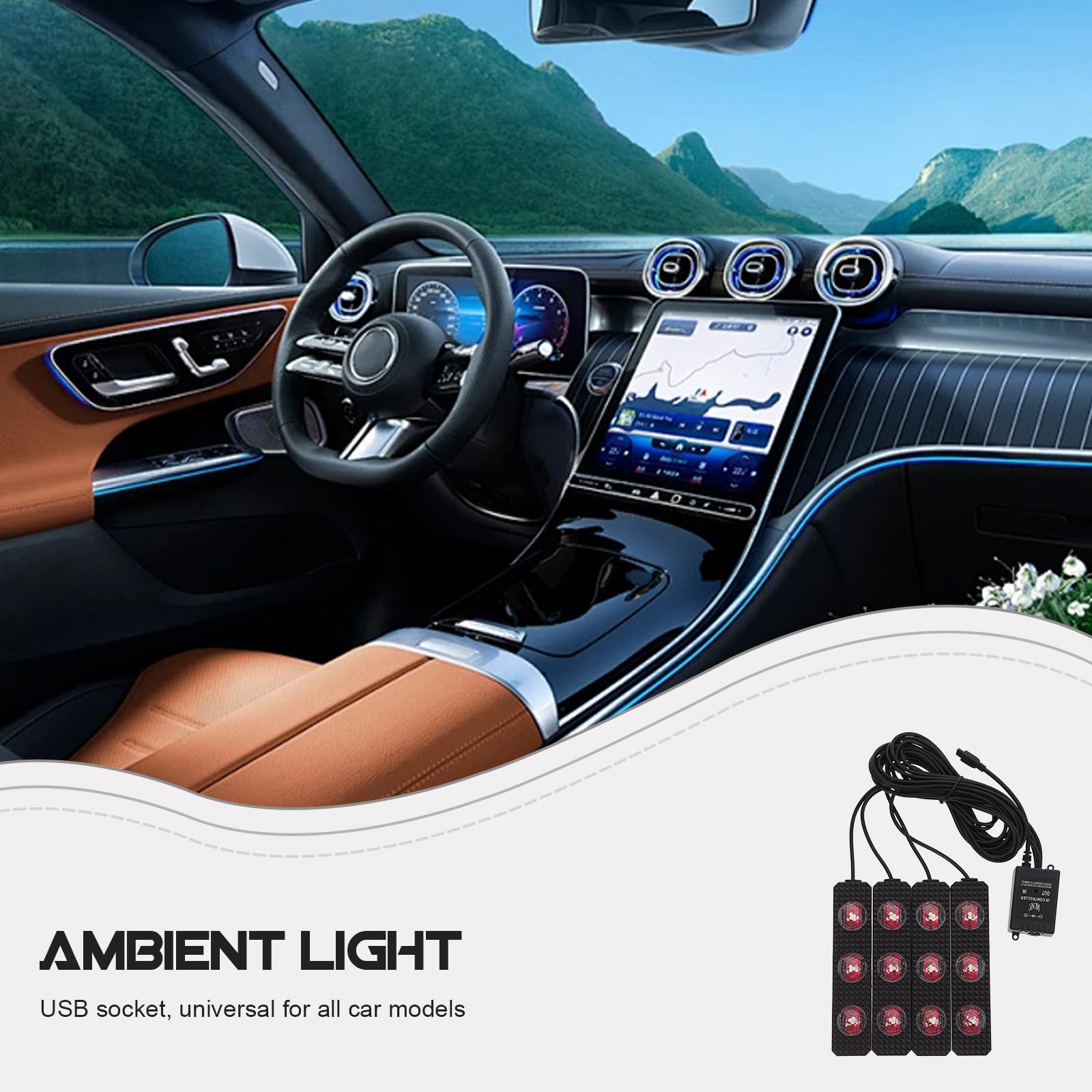 COLLBATH Luces LED Interiores para Coche Conexión USB y Material PVC Negro, Iluminación Ambiental para Decoración y Modificación del Interior del Automóvil