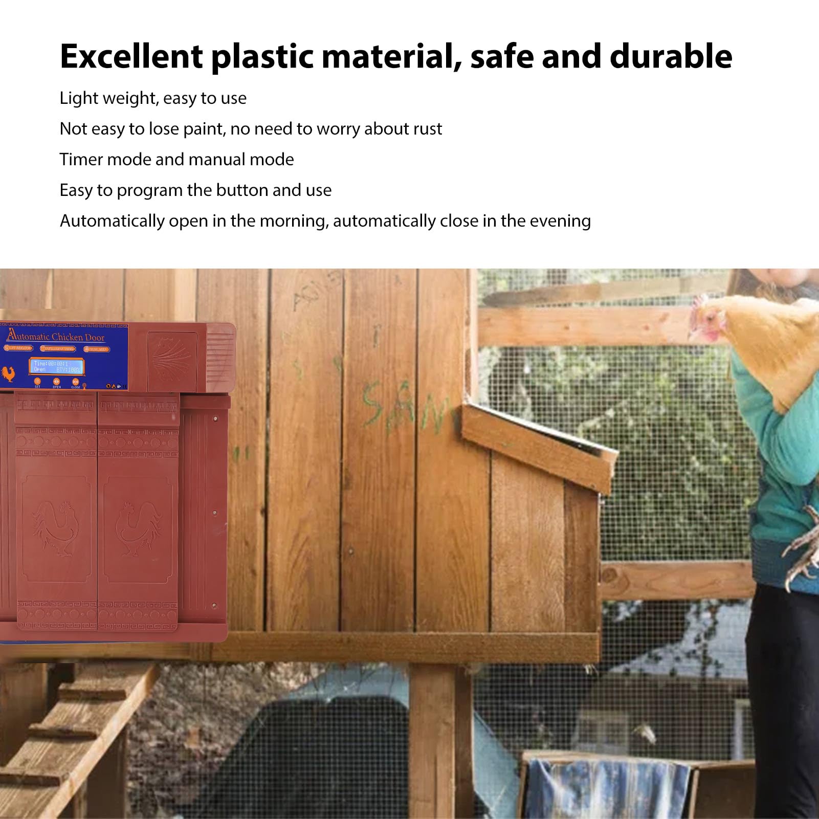 Porta Automatica per Pollaio, Apriporta Elettrico per Pollaio a Doppia Porta con Avviso di Batteria Scarica da 100 a 240 V, Protezione di Sicurezza per Polli Anatre Oche (2 Colori)