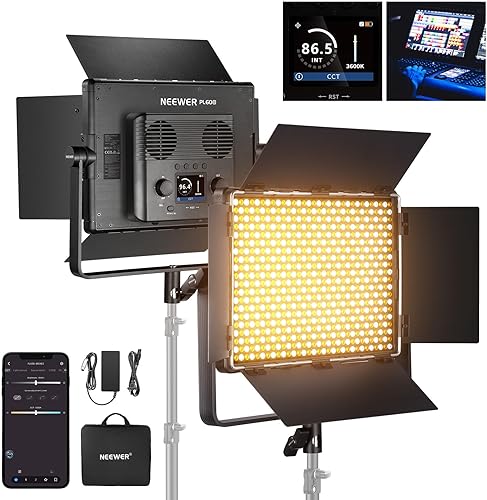 Miniatura 11 de NEEWER Kit de luz de video LED RGB de 150W con puertas de granero, 1800 LEDs 42500Lux/0.5m 2500K-10000K CRI96+/TLCI97+ 0-100% de atenuación, control