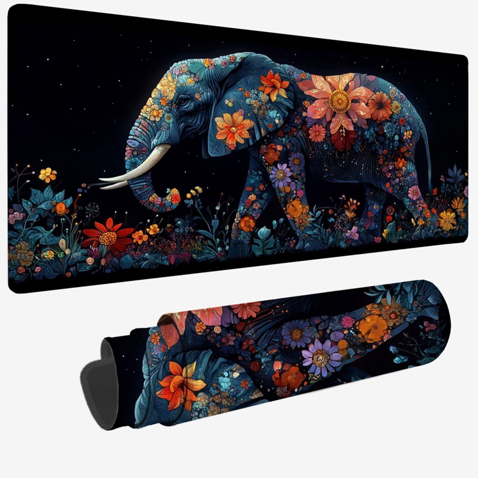 Podkładka pod mysz XXL 1400 x 600 x 3 MM, duża czarna podkładka pod mysz z wodoodporną i gumową antypoślizgową podkładką słoń pod ręką zszyte krawędzie, poprawia precyzję i szybkość dla gracza W-768